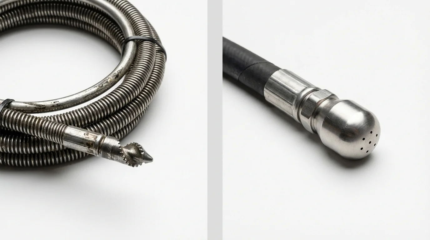 Drain snake cable and hydro jetting nozzle used for drain cleaning in Kings Mills, OH