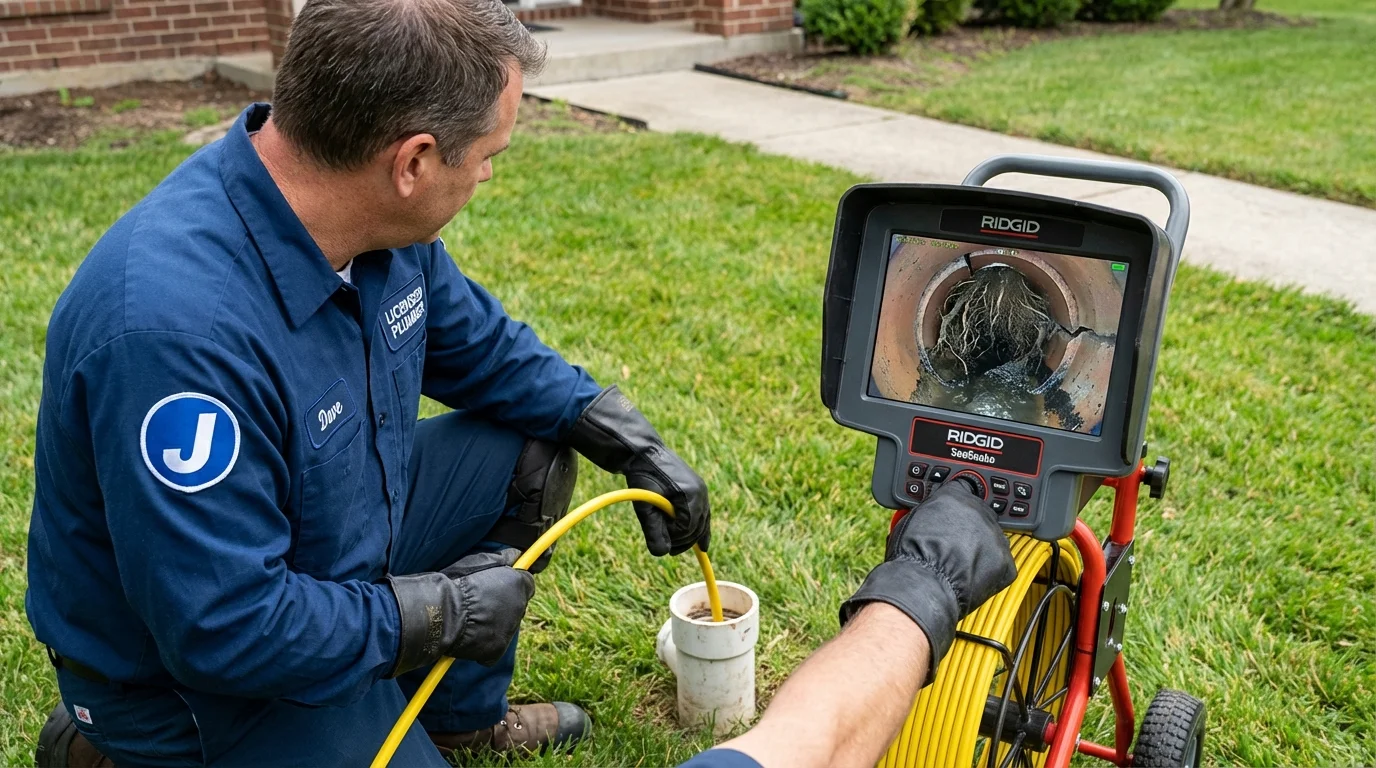 Sewer camera inspection being performed by Johns Plumbing LLC in Kings Mills