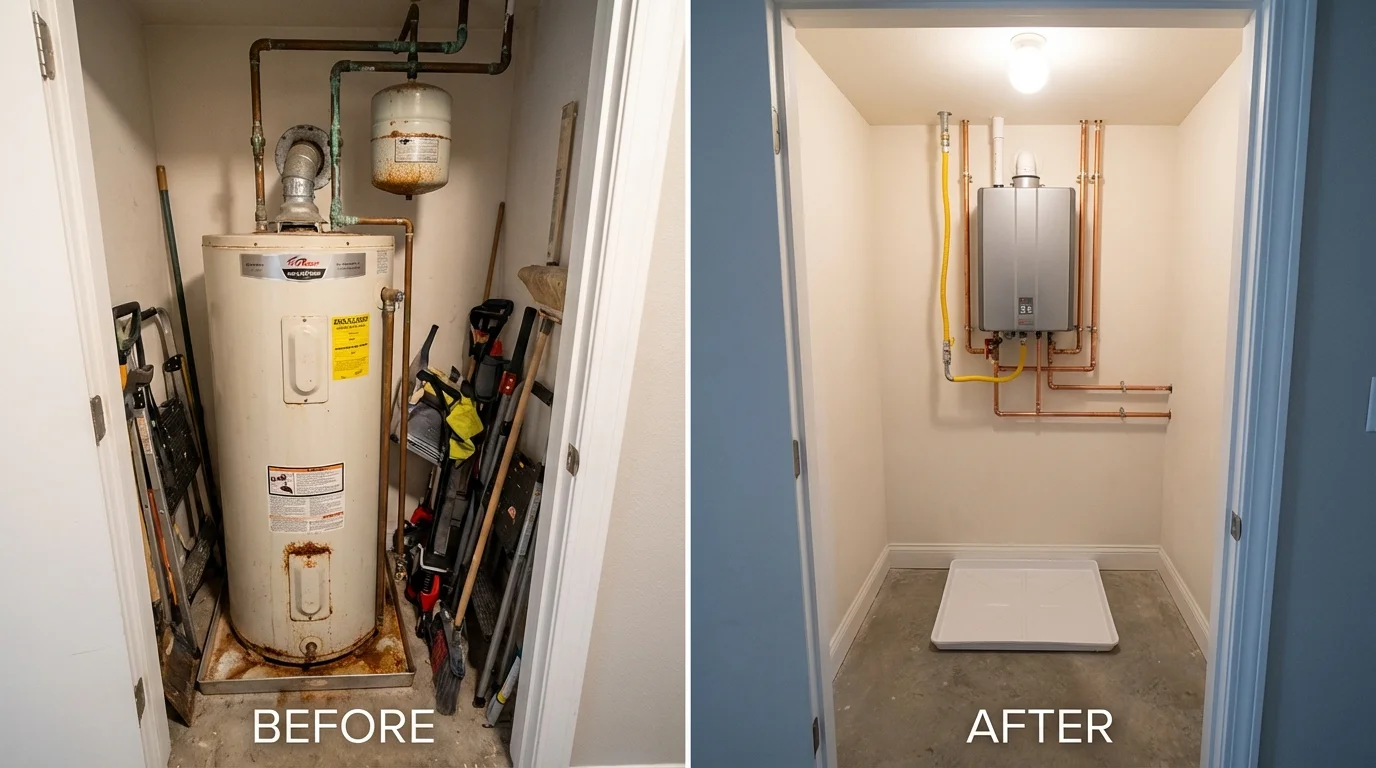 Tank water heater versus wall-mounted tankless unit comparison for Kings Mills, OH homeowners