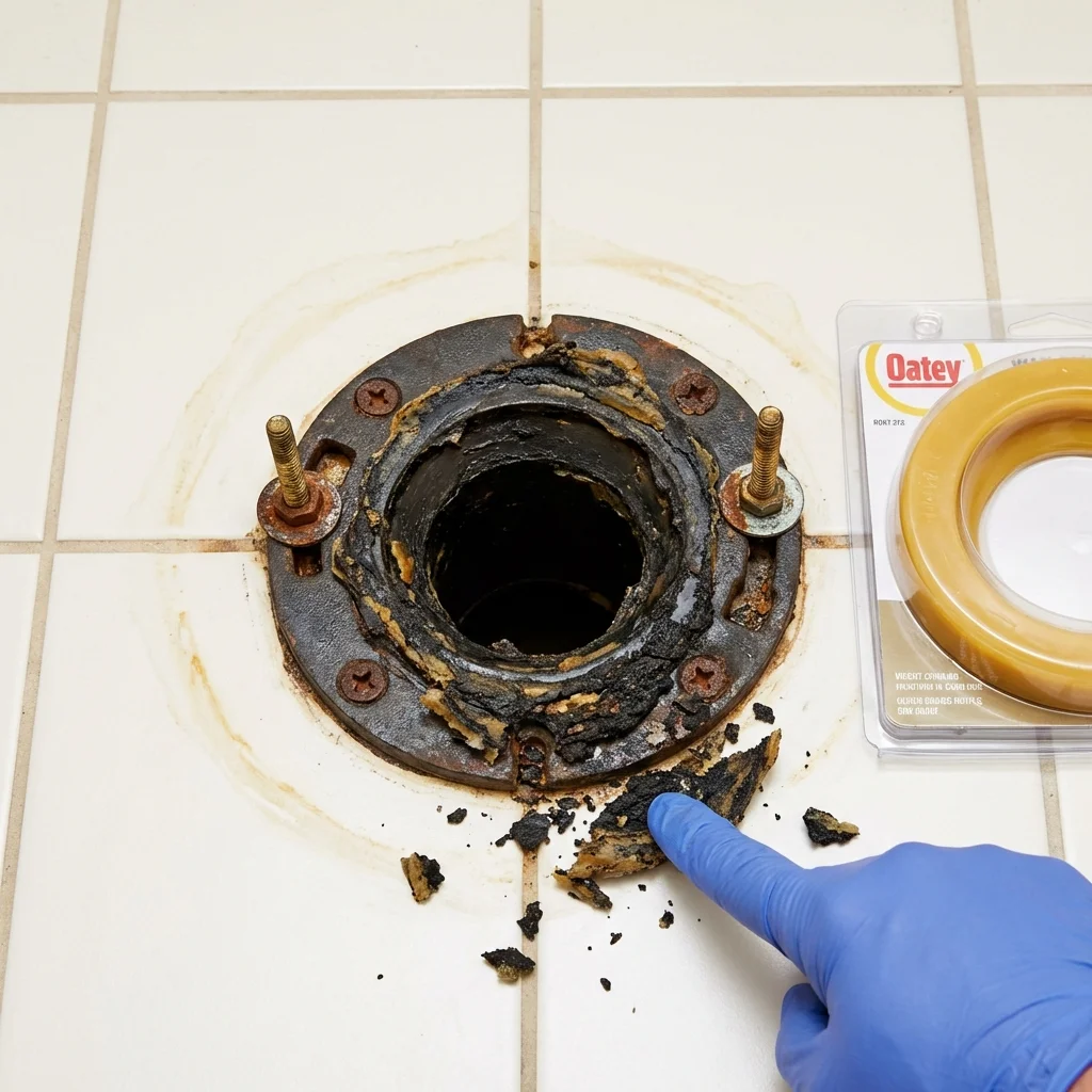Failed wax ring showing water seepage at the base of a toilet in a Kings Mills, OH home
