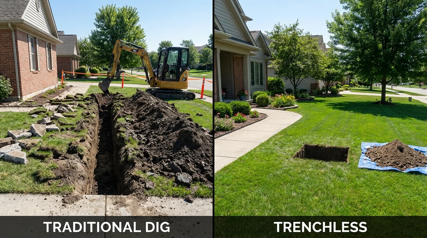 Trenchless sewer repair with minimal yard damage versus traditional excavation in Kings Mills, OH